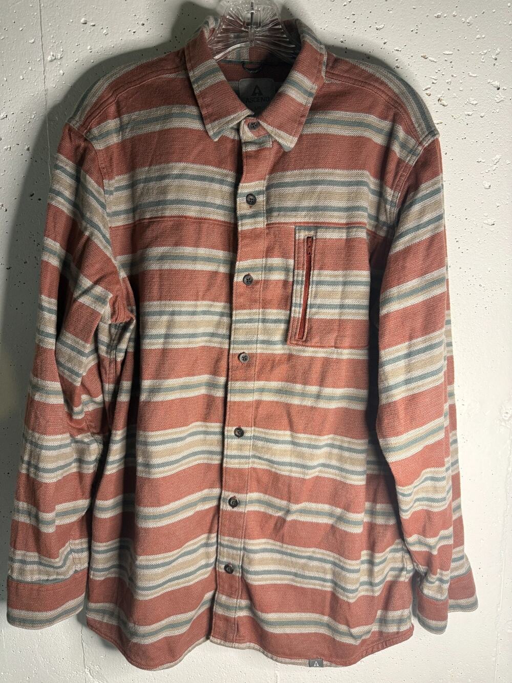 Ascend Mens Button Up Shirt Striped Long Sleeve Cotton Flannel Size Large